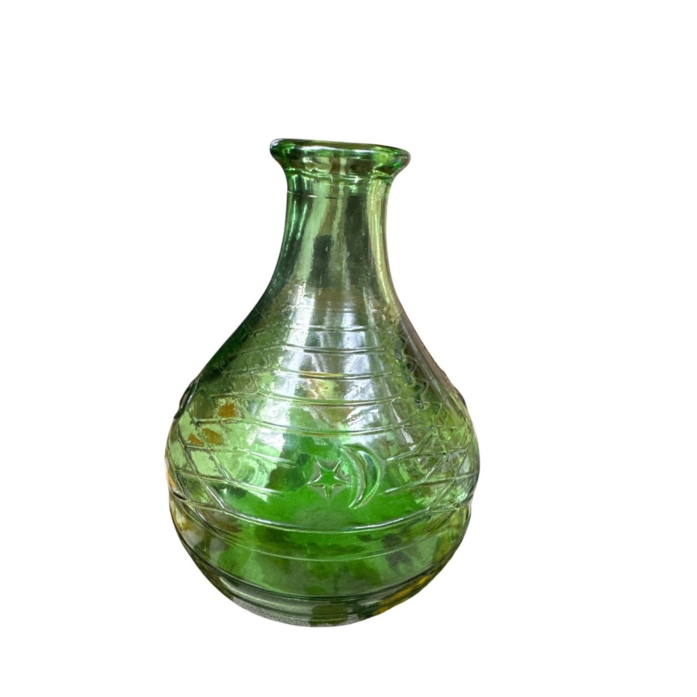 Vintage Italian‎ Green Glass Star Moon Celestial Decanter Vase Made in Italy 5"